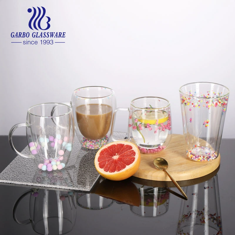 Borolicate Double Wall Glass Cup with Spangle Decoration