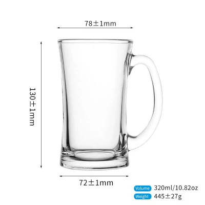 Tasse à bière en verre de grande capacité de 320 ml, 10,8 oz, avec poignée