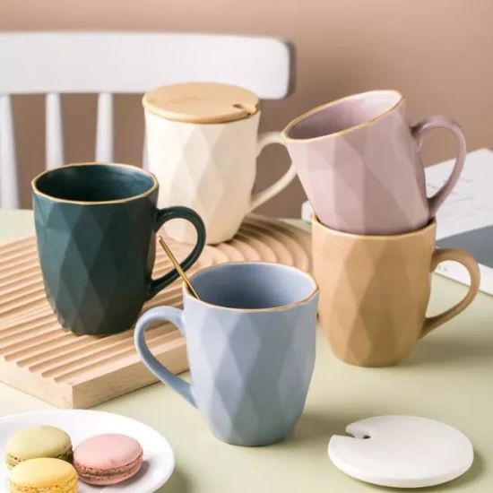 Tasse mate avec couvercle, cuillère, tasse à thé en céramique nordique de grande capacité, tasse à café avec Logo personnalisé